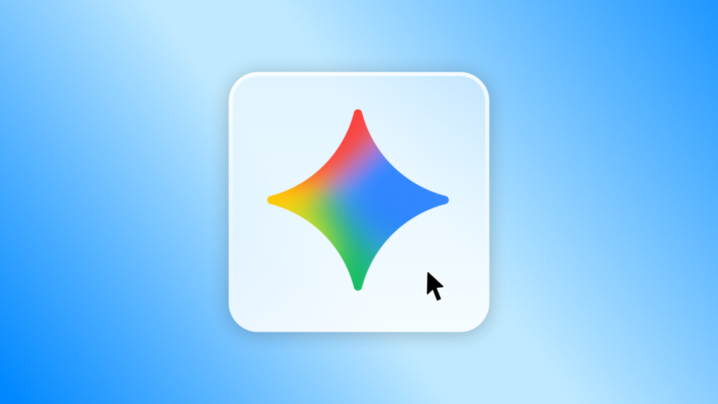 אפליקציית Gemini ל-Windows: סמל Gemini עם סמן עכבר על רקע כחול